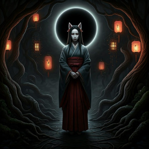 Kitsune woman in haunted Japanese forest - GIF.jpg
