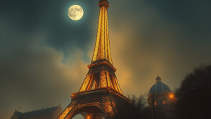 Eiffel tower in Paris under full round moon.jpg