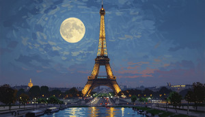 Eiffel tower in Paris under full round moon - HD.jpg