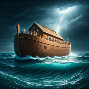 Noah's Ark in the roaring sea under heavy rain - GIF.jpg