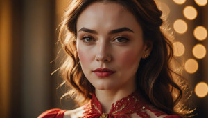Face of a royally beautiful woman in red dress up close.jpg