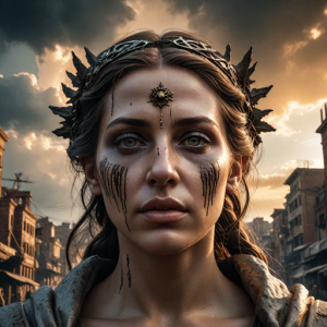 Face of the Goddess of Plague in the sky over apocalyptic city.png