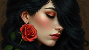 Woman's head with a rose in her black hair.jpg