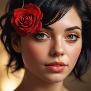 Woman's head with a rose in her black hair -  J9.jpg