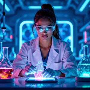Beautiful woman in futuristic chemical lab.jpg