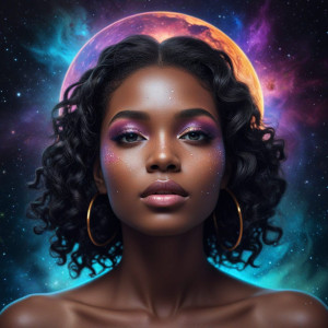 Beautiful face of black Goddess of the Universe in deep space.jpg