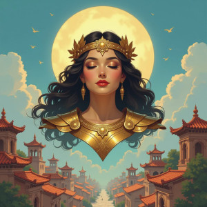 Face of Sun Goddess over ancient city.jpg