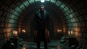 Soviet commissar in black leather coat.jpg