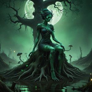 Evil-looking swamp lady under full round green moon - BXL.jpg