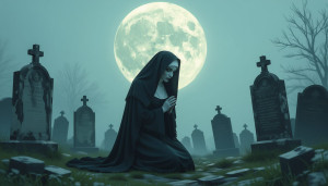 Mourning gothic nun in Catholic cemetery.jpg