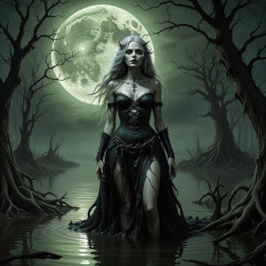 Evil-looking swamp lady under full round green moon - RV4.jpg