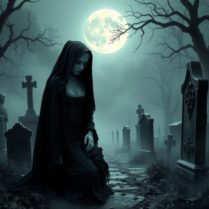 Mourning gothic nun in Catholic cemetery - FS.jpg