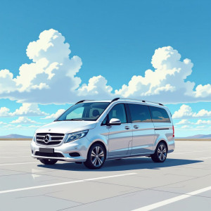 Silver Mercedes van lands in the empty parking lot.jpg