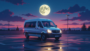 Silver Mercedes van lands in the empty parking lot - H11.jpg