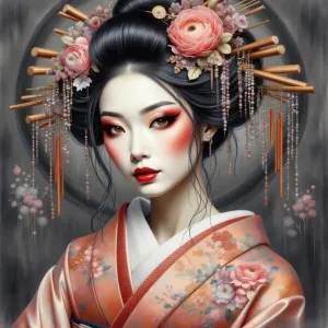 Fantasie-Kunst-Porträt-гейша-оранжевая.webp