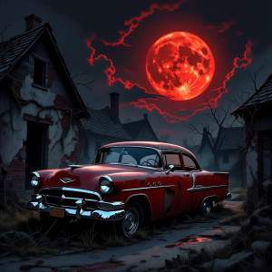 A lone, rusted vintage car sits abandoned in a decrepit village.jpg