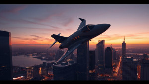 Business jet flying over modern city - JFL.jpg