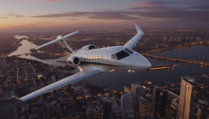 Business jet flying over modern city - RV5.jpg