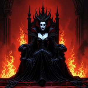 Her demonic majesty on her throne in the depths of Hell.jpg