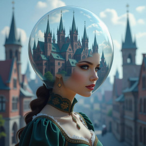 Medieval city inside transparent head of a beautiful woman.jpg