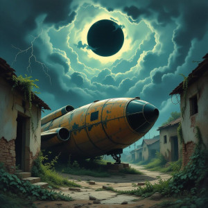A lone, rusted vintage spacecraft sits abandoned.jpg