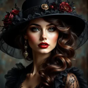 Elegante Frau im Chiaroscuro-Vintage-Porträt.webp