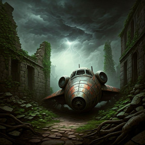 A lone, rusted vintage spacecraft sits abandoned - GIF.jpg