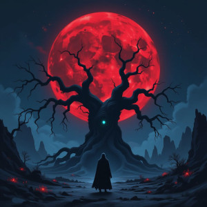 A lone figure stands before a colossal, gnarled tree.jpg