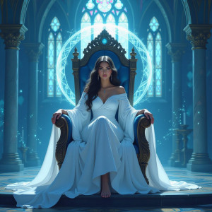 Blue goddess on her throne in magical castle.jpg
