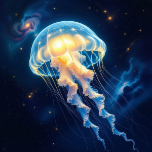 A bioluminescent jellyfish drifts serenely through the void of space.jpg