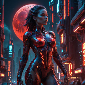 Majestic biomechanical woman in futuristic city - АXL.jpg