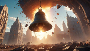 Giant magical bell in the sky destroys modern city - МXL.jpg