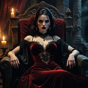 Vampire queen on her throne.webp