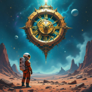 Astronaut stands gazing up at a celestial clockwork.jpg