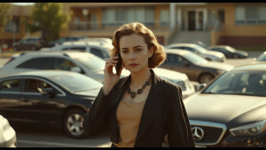 The Baroness makes a call from a parking lot - JFL.jpg