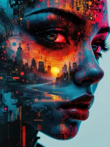 City sunset in her face.webp
