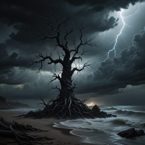 A lone figure stands on a desolate shore - АXL.jpg