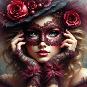 Woman Prepares for Masquerade Ball with Mask.webp