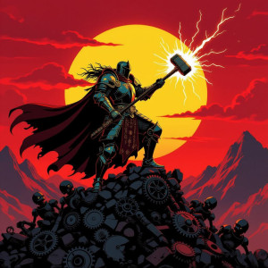 A lone knight stands silhouetted against a crimson sunset.jpg