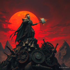 A lone knight stands silhouetted against a crimson sunset - FS.jpg