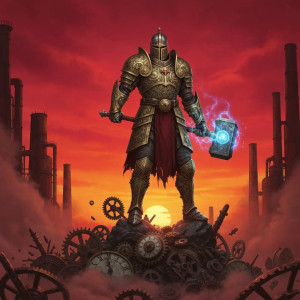 A lone knight stands silhouetted against a crimson sunset - G4.jpg