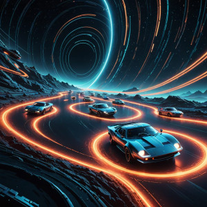 Vintage sports car race on Saturn rings in deep space - DXL.jpg