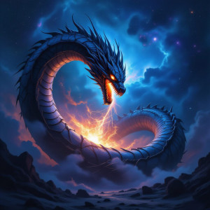 A colossal, biomechanical serpent coils around a dying star.jpg