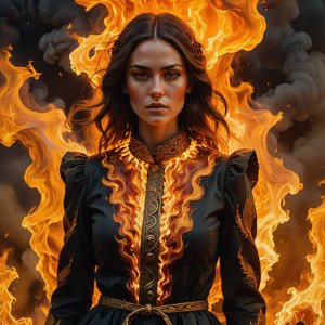 Beautiful woman stands on a burning pyre - DXL.jpg