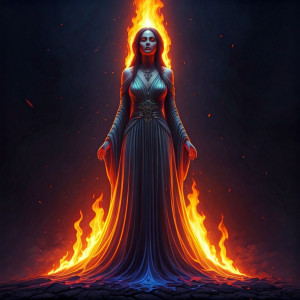 Beautiful woman stands on a burning pyre - G3.jpg