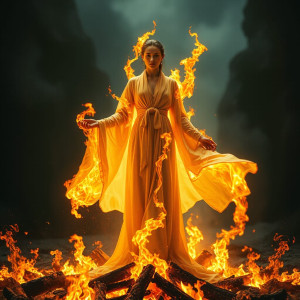 Beautiful woman stands on a burning pyre - JFL.jpg