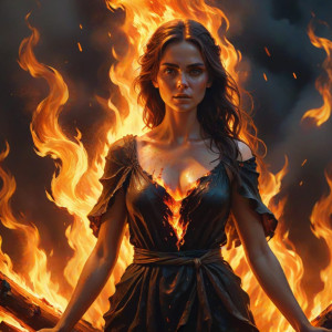 Beautiful woman stands on a burning pyre - CCXL.jpg