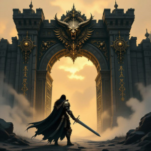 A lone paladin stands guard before a colossal gate.jpg