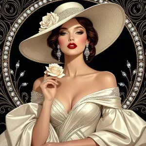 Elegant woman with rose in Art Nouveau style.webp