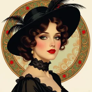 Femme dramatique en dentelle - un portrait Art nouveau.webp